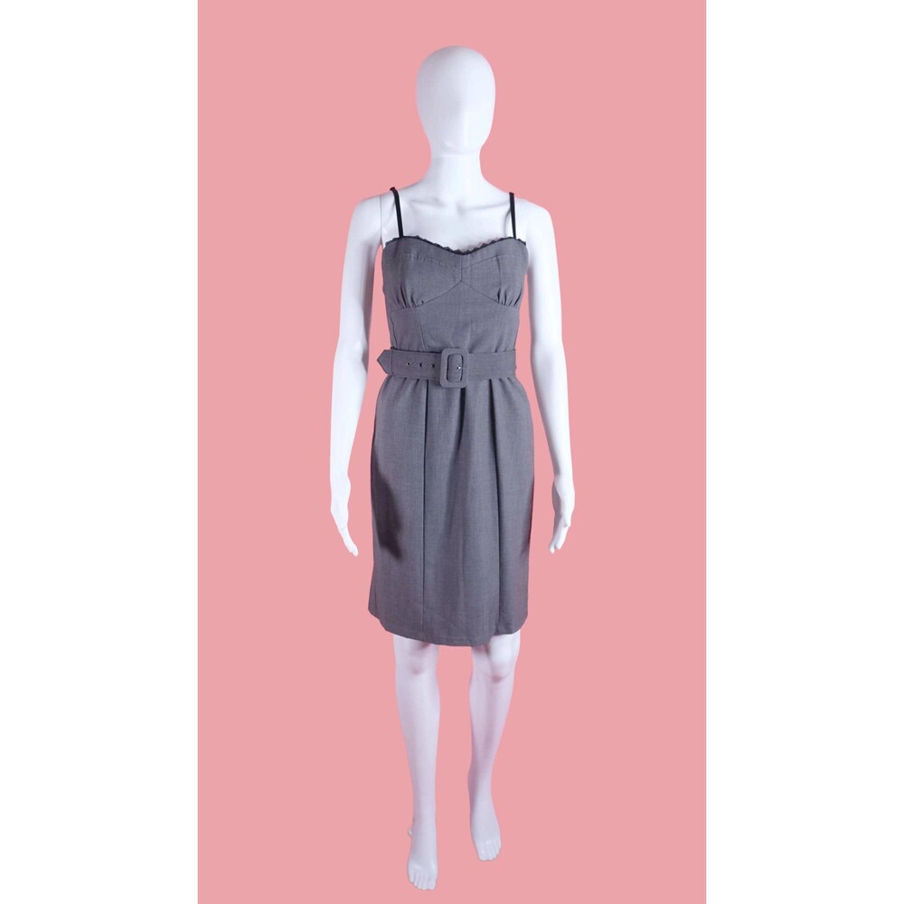 Y2K FREDERICKS of HOLLYWOOD BELTED Sleeveless Crochet Trim Bodycon Dress. S-M